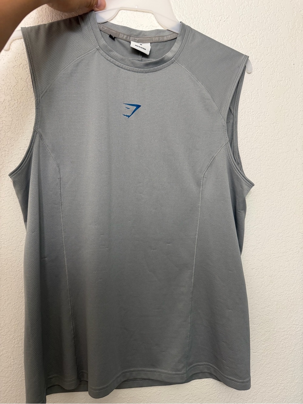 Gymshark Men’s Sleeveless Training Tank Top - Light Gray with Blue Logo